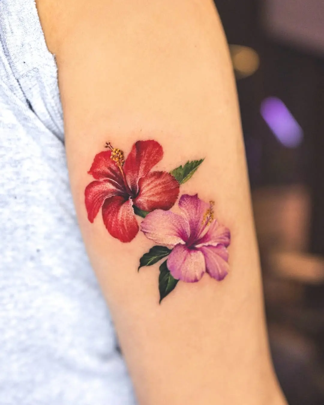 Elegant Hibiscus Tattoo with Stunning Colors