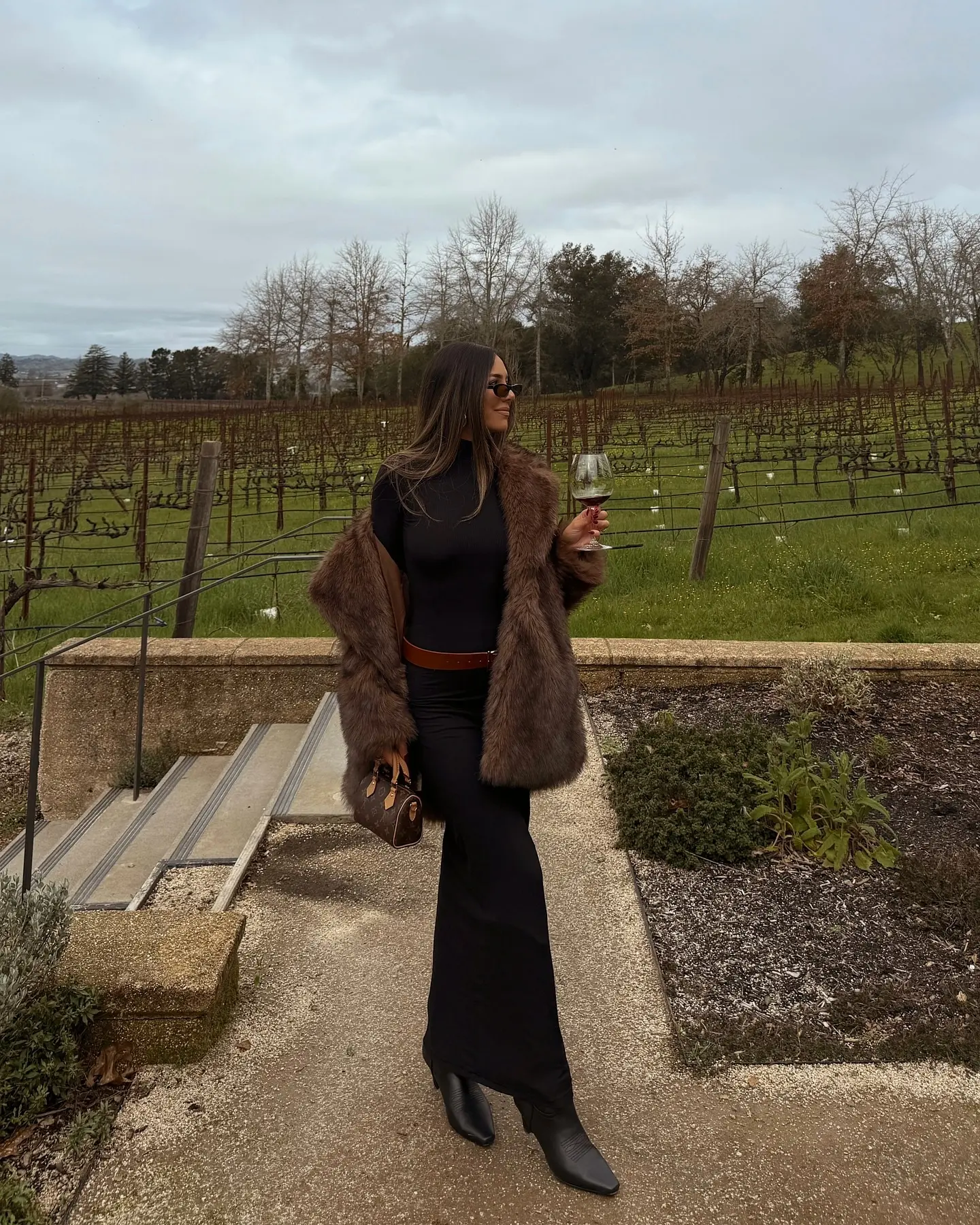 Elegant winter winery outfit for chic outings