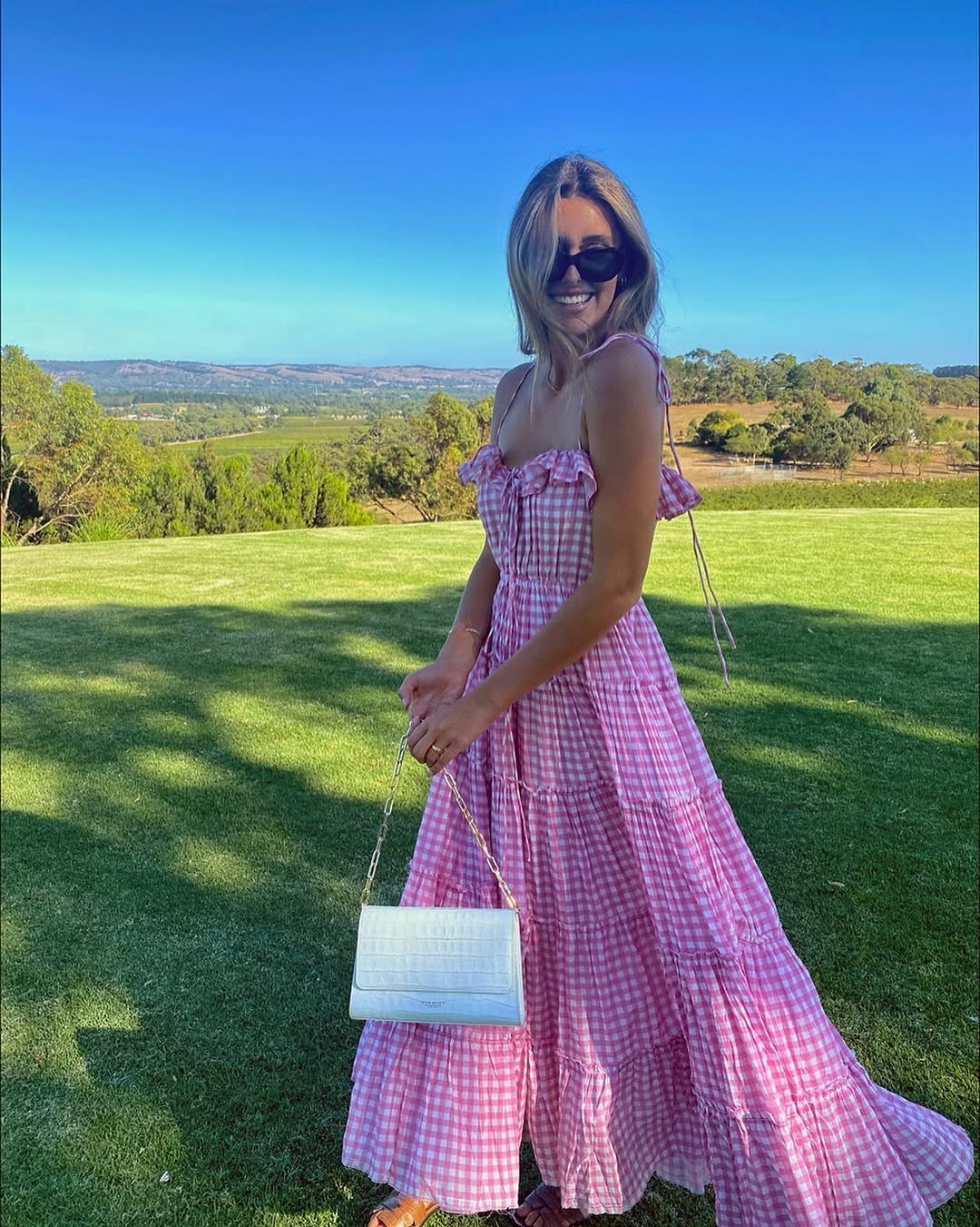 Stylish Gingham Dress for Winery Visits