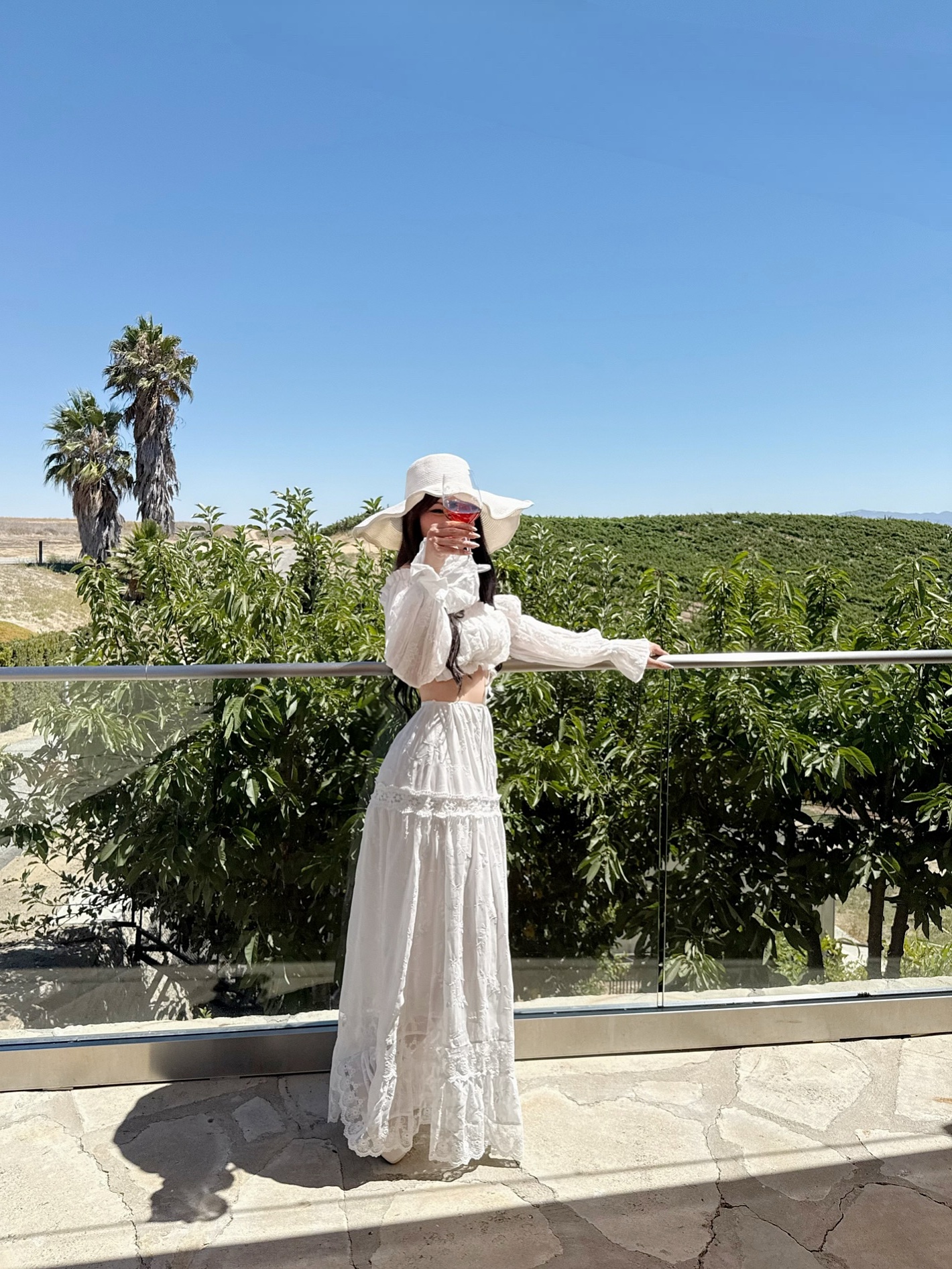 Elegant white dress perfect for winery visits