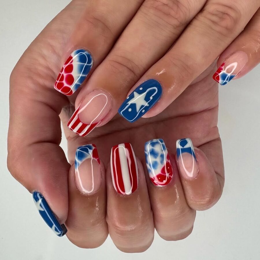 Vibrant 4th of July Nail Art Design