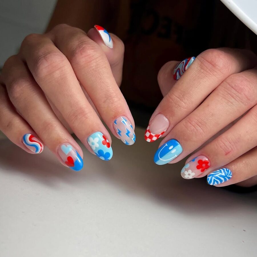 Colorful 4th of July Nail Art Design