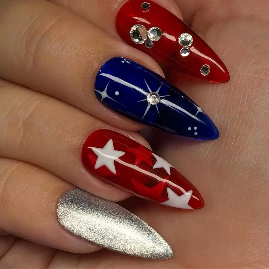Patriotic Red and Blue Nail Art Design
