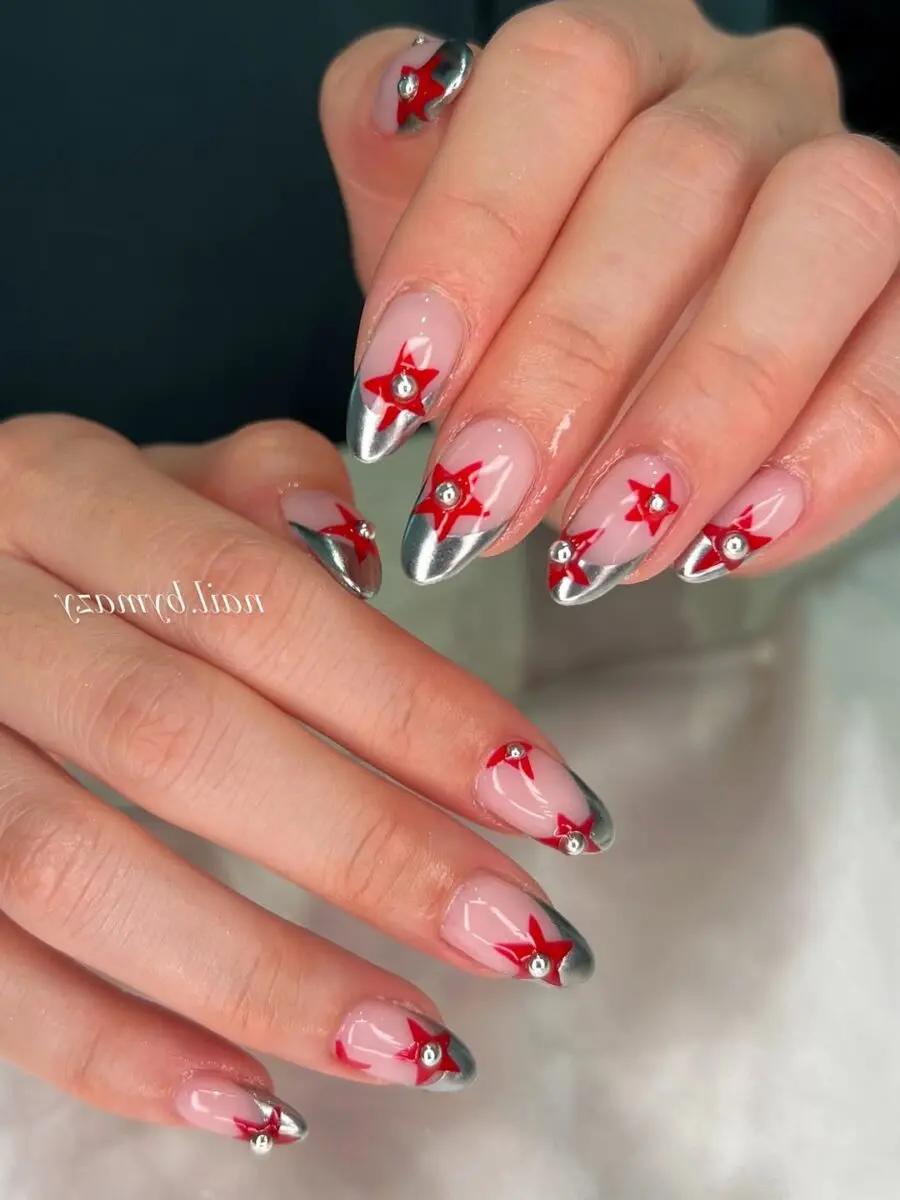 Festive nails with stars and silver accents