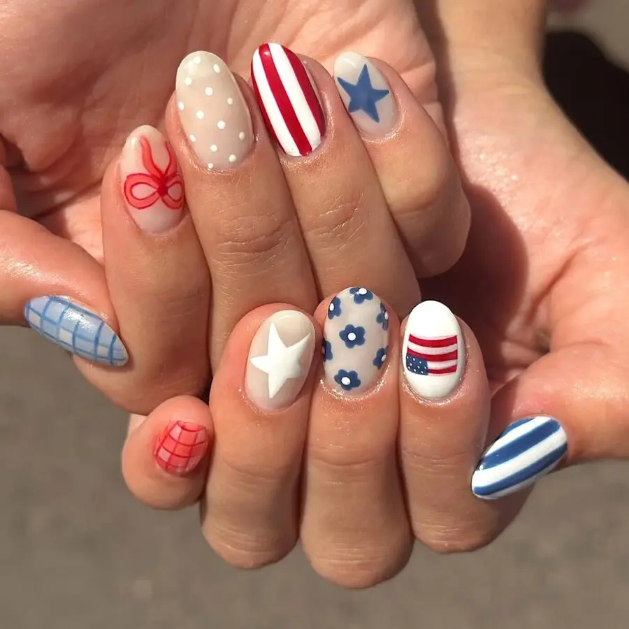 Creative nails celebrating Independence Day vibes