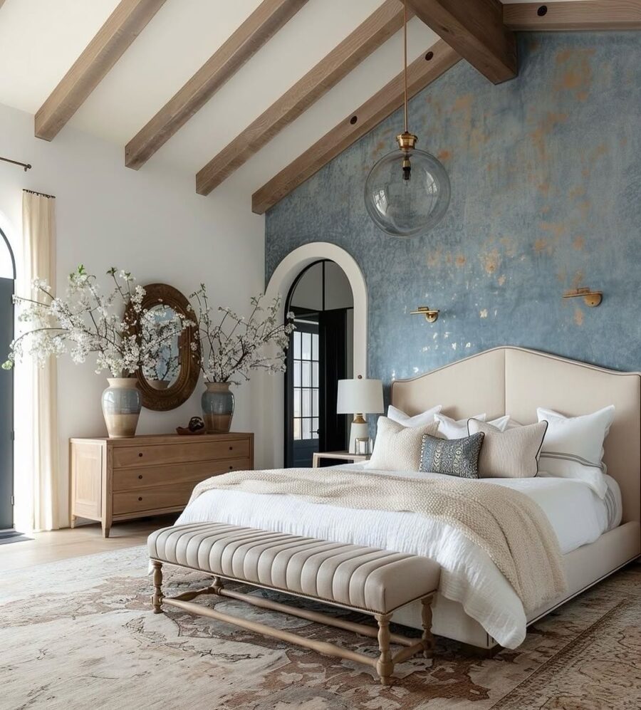 Elegant bedroom with a serene accent wall