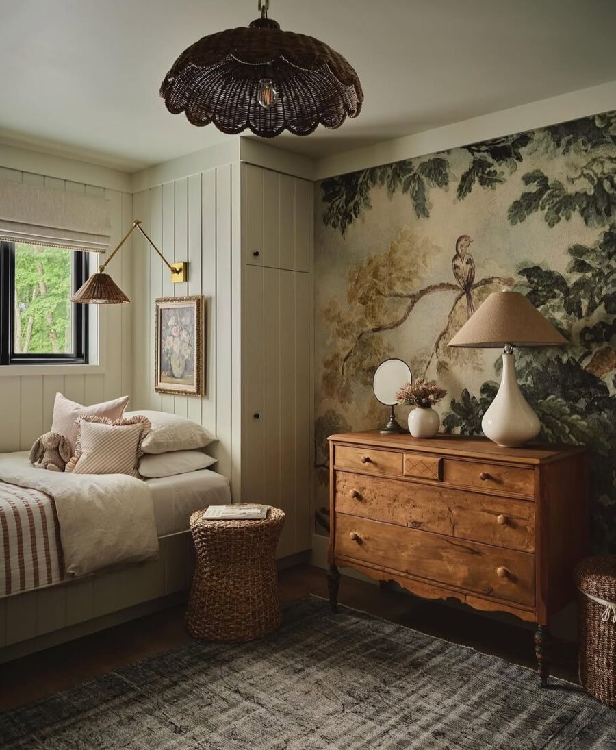 Charming Nature-Themed Accent Wall for Bedrooms