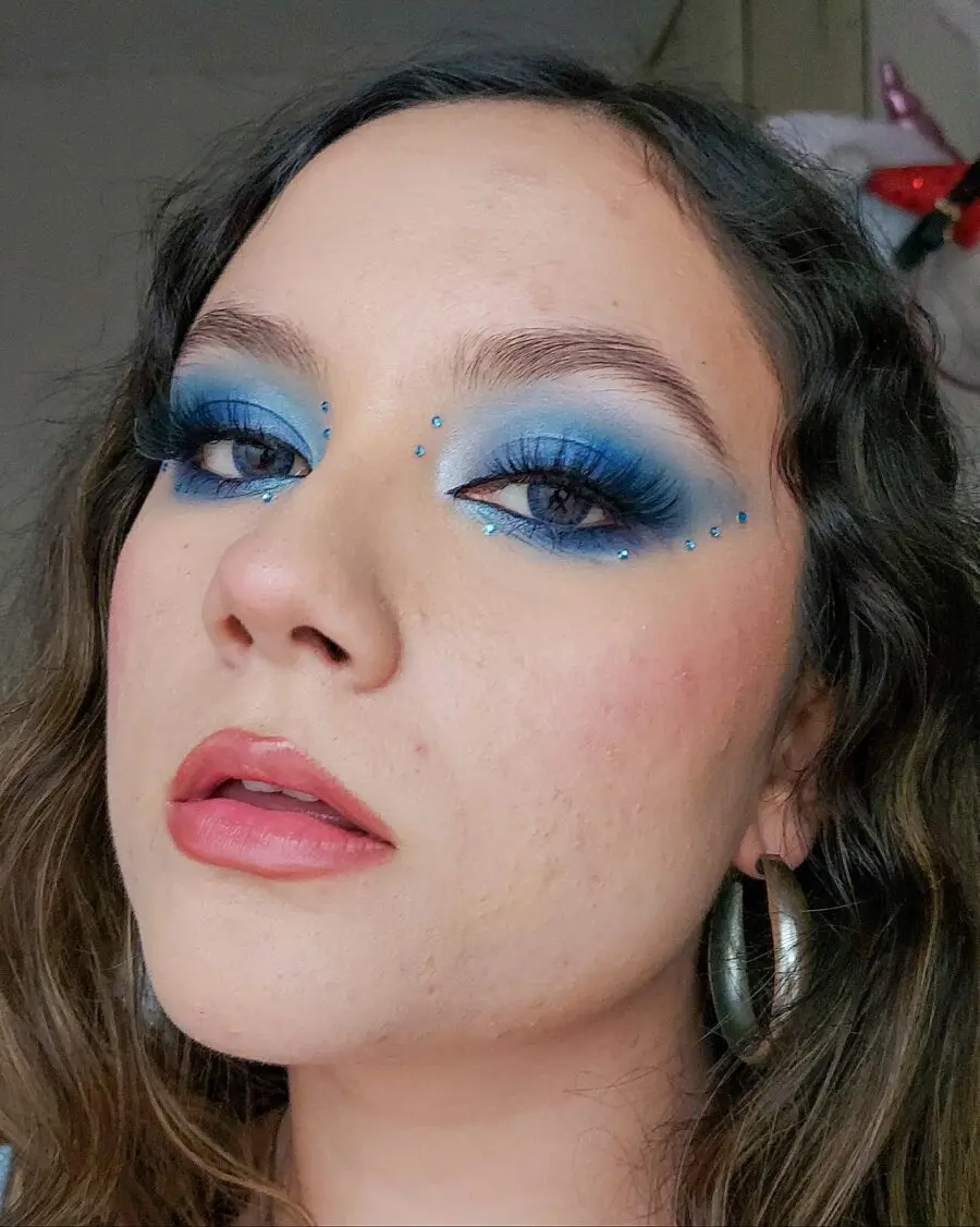 Vibrant baby blue glam with sparkling accents