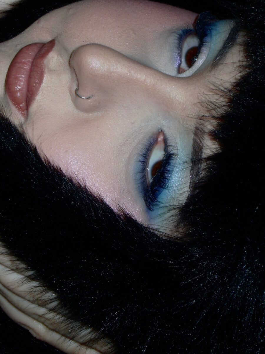 Bold baby blue glam for striking beauty.
