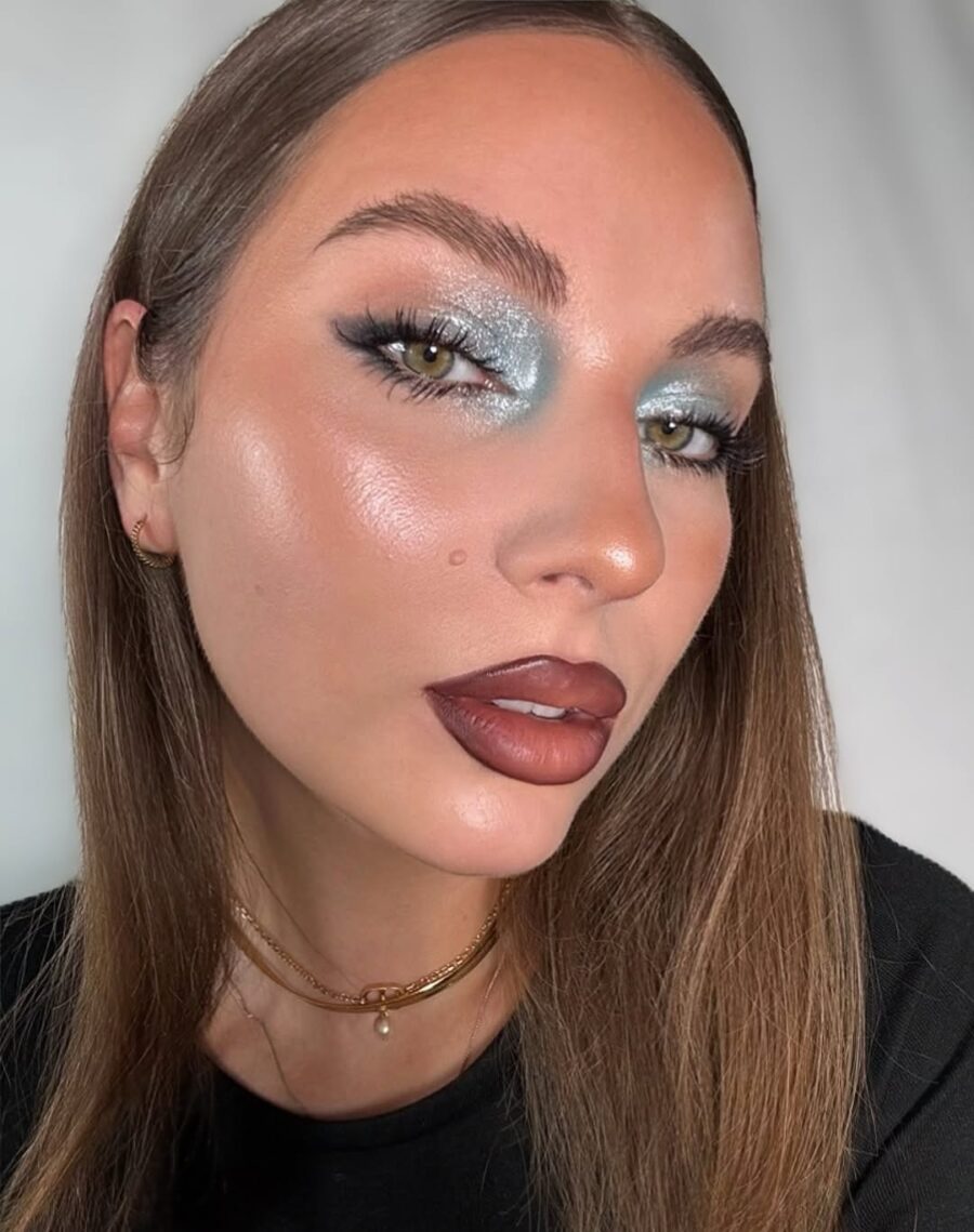 Stunning baby blue shimmer with bold lips