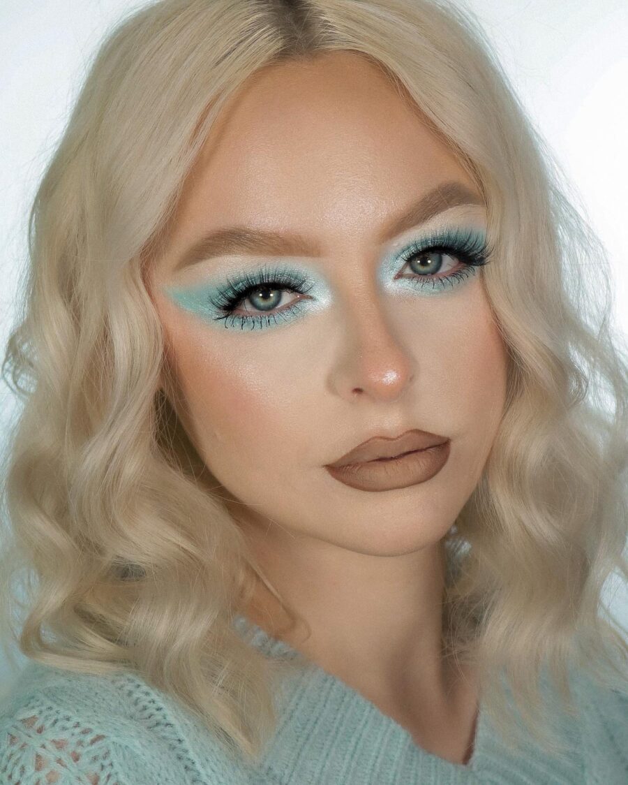 Soft Baby Blue Glam With Bold Liner