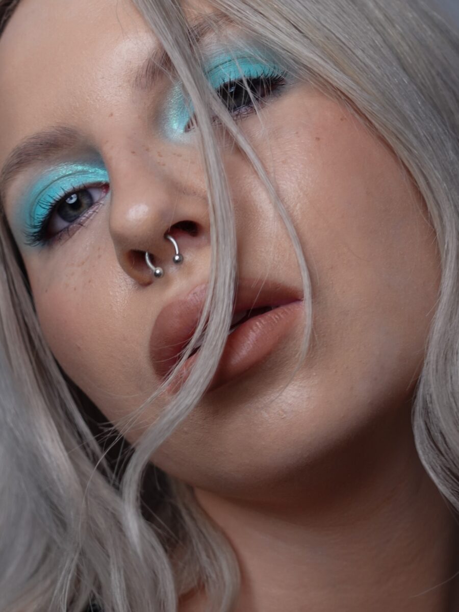 Stunning baby blue eyes with nude lips