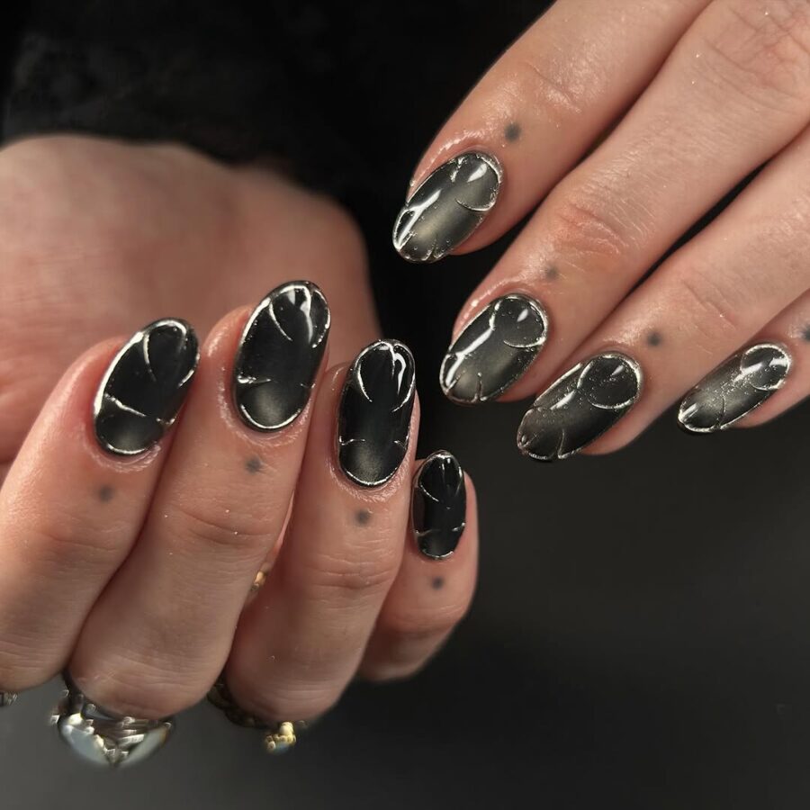 Sleek Black and Silver Ombre Nail Design