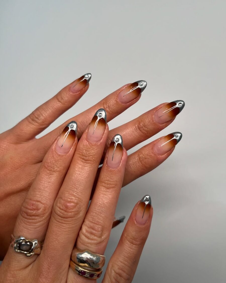 Stylish baddie nails with stunning silver tips