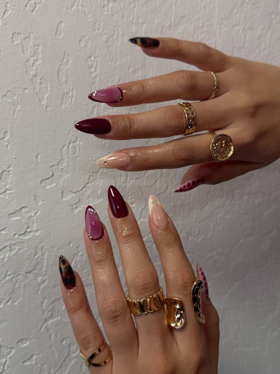 Chic baddie nails with ombre and unique designs