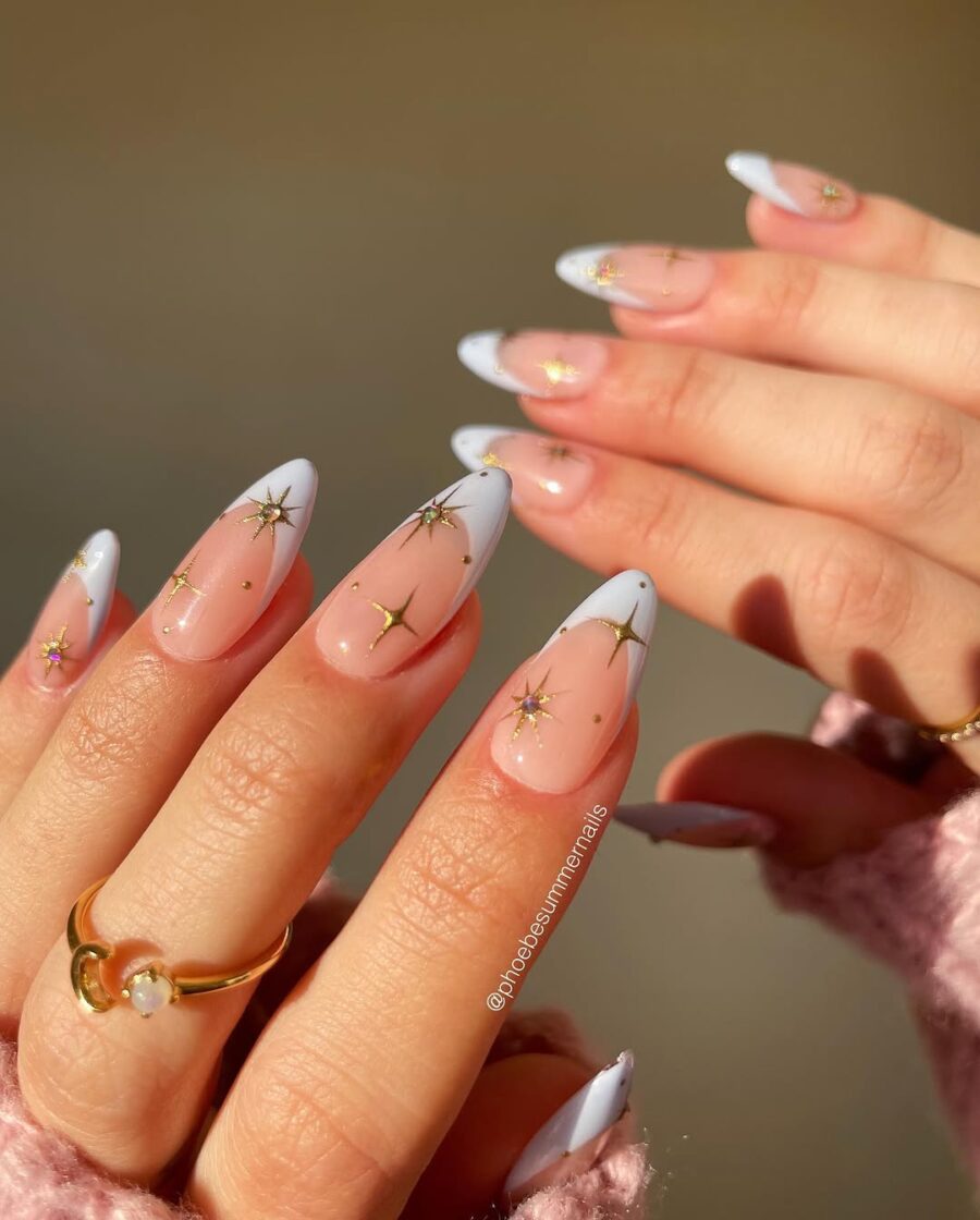 Chic starry tip baddie nails with elegance