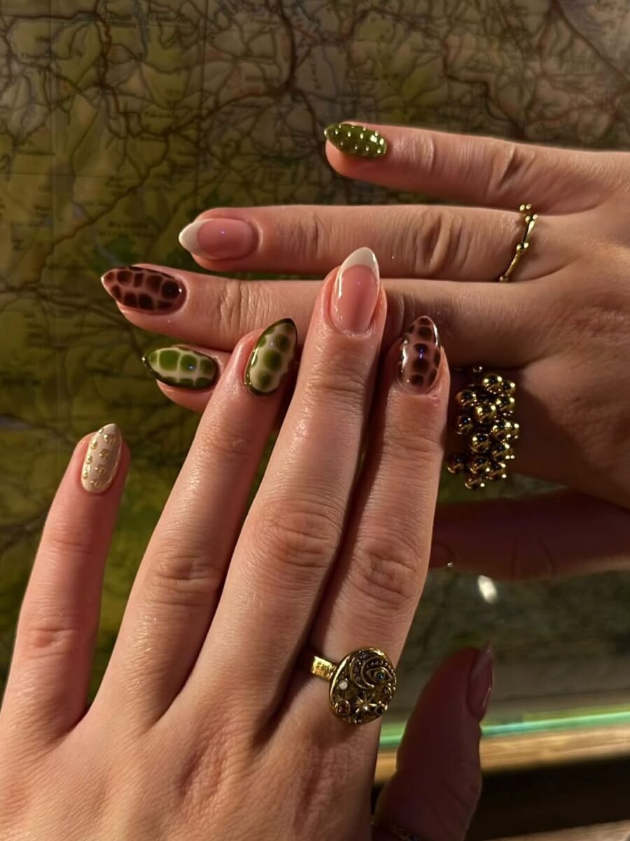 Chic baddie nails with playful patterns