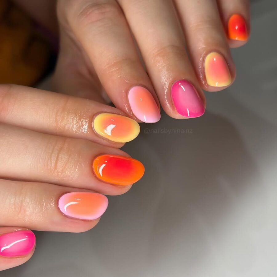 Chic Sunset Ombre Baddie Nail Design