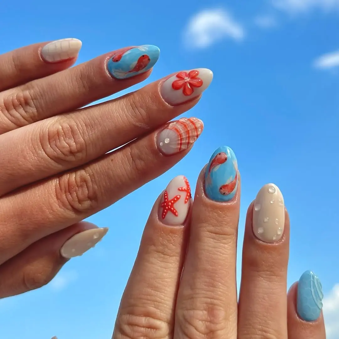 Vibrant beach-themed nail art for summer vibes