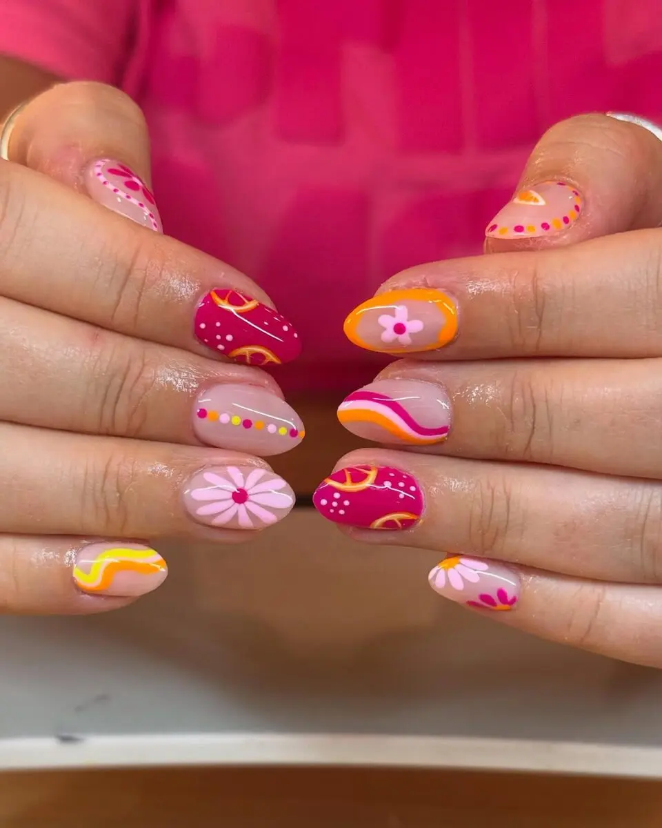 Bright and cheerful beach-themed nail art