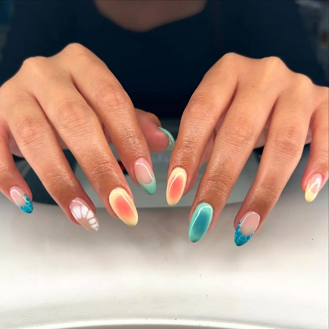 Vibrant beach nails with tropical vibes