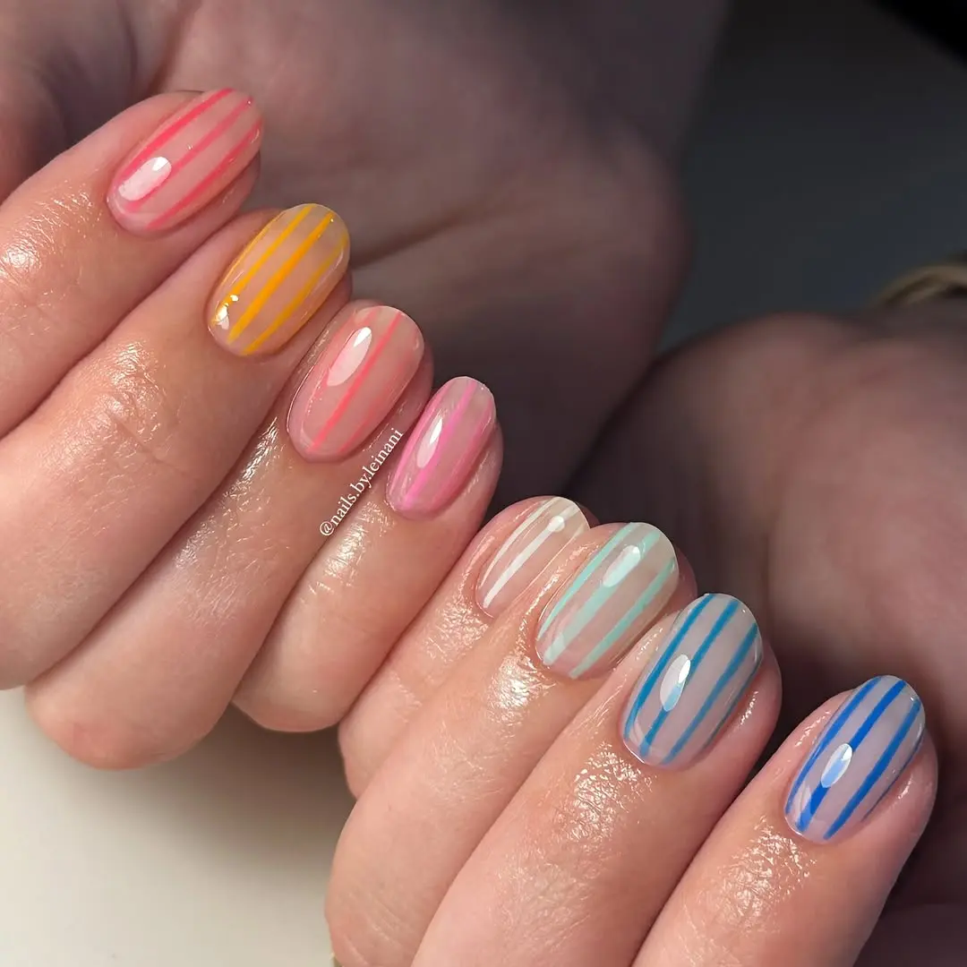 Vibrant Striped Beach-Inspired Nail Art