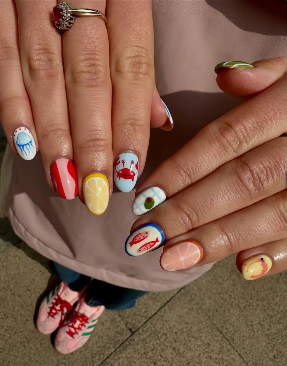 Playful beach-themed nails for summer vibes