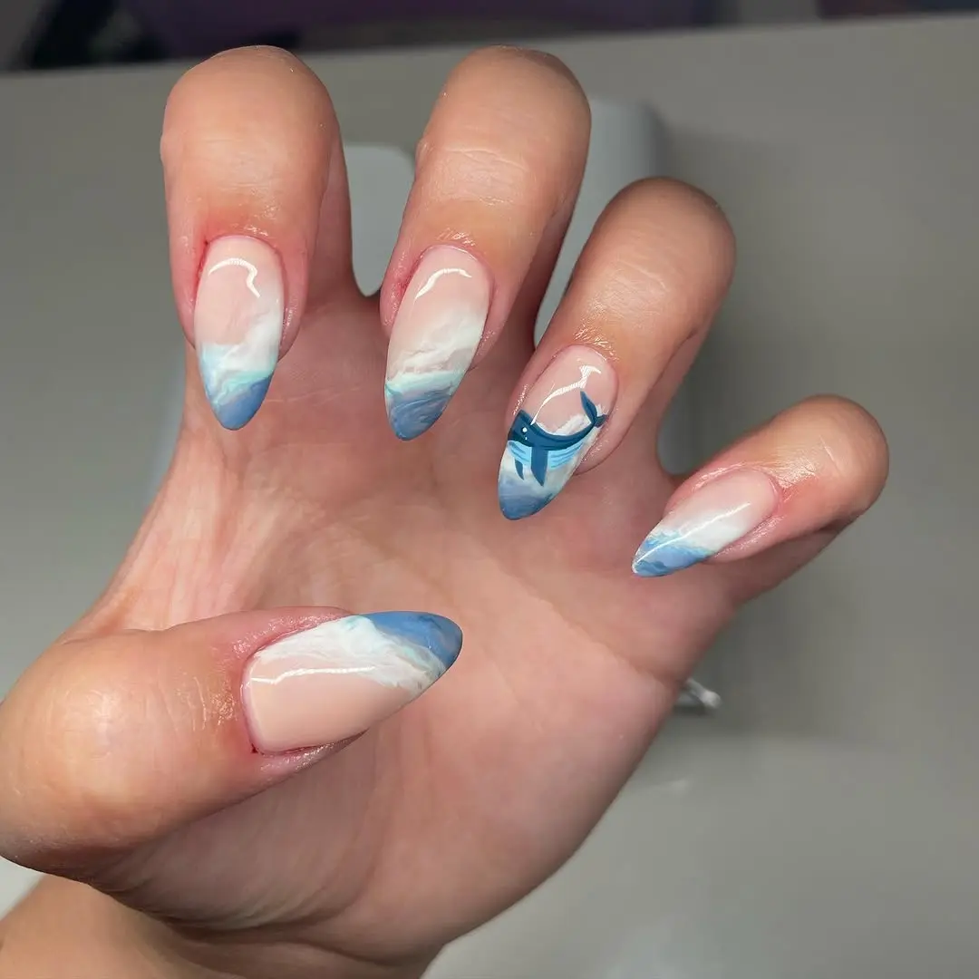 Stylish ocean-themed nail design for summer