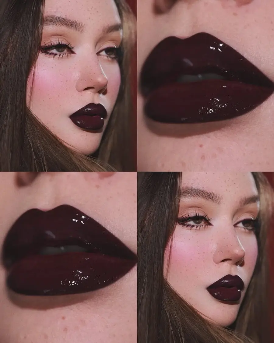 Glossy Dark Lips for a Bold Summer Look