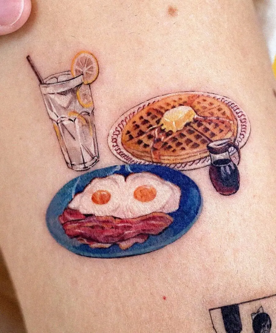 Deliciously detailed breakfast tattoo art