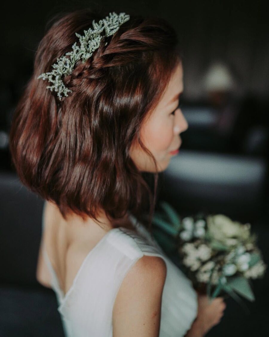 Chic Short Bob with Floral Elegance