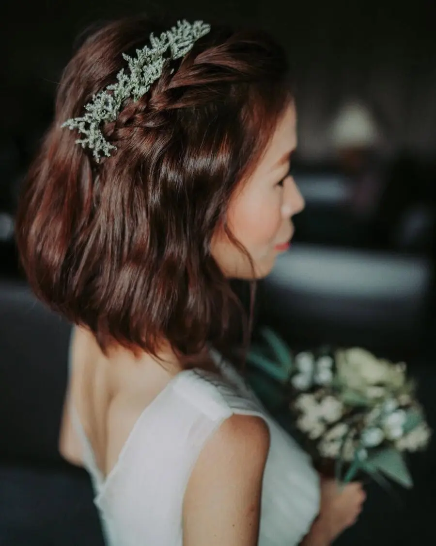 Chic Short Bob with Floral Elegance