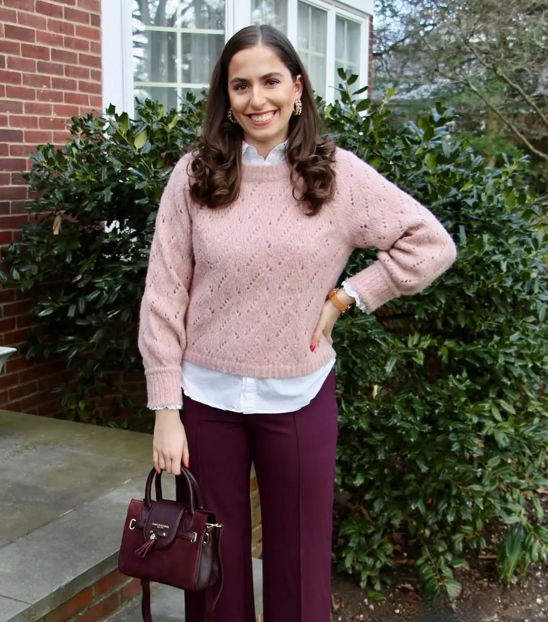 Chic Pink Sweater with Tailored Trousers