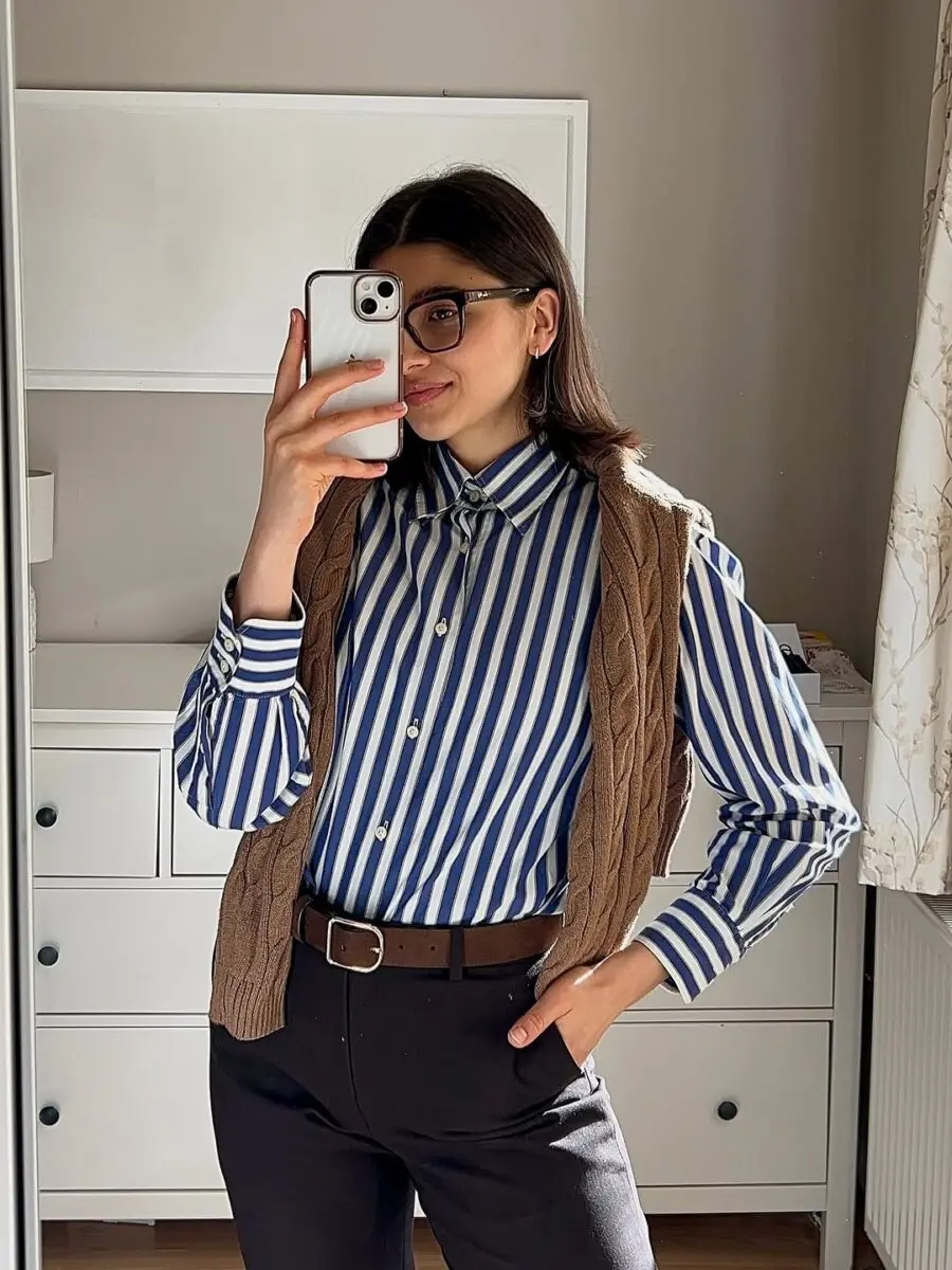 Chic layered look with stripes and texture