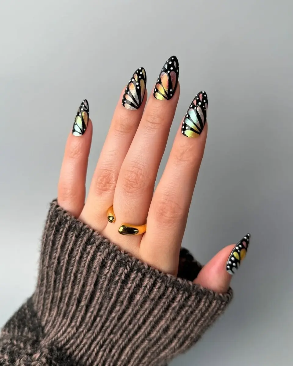 Vibrant butterfly-inspired nail art design