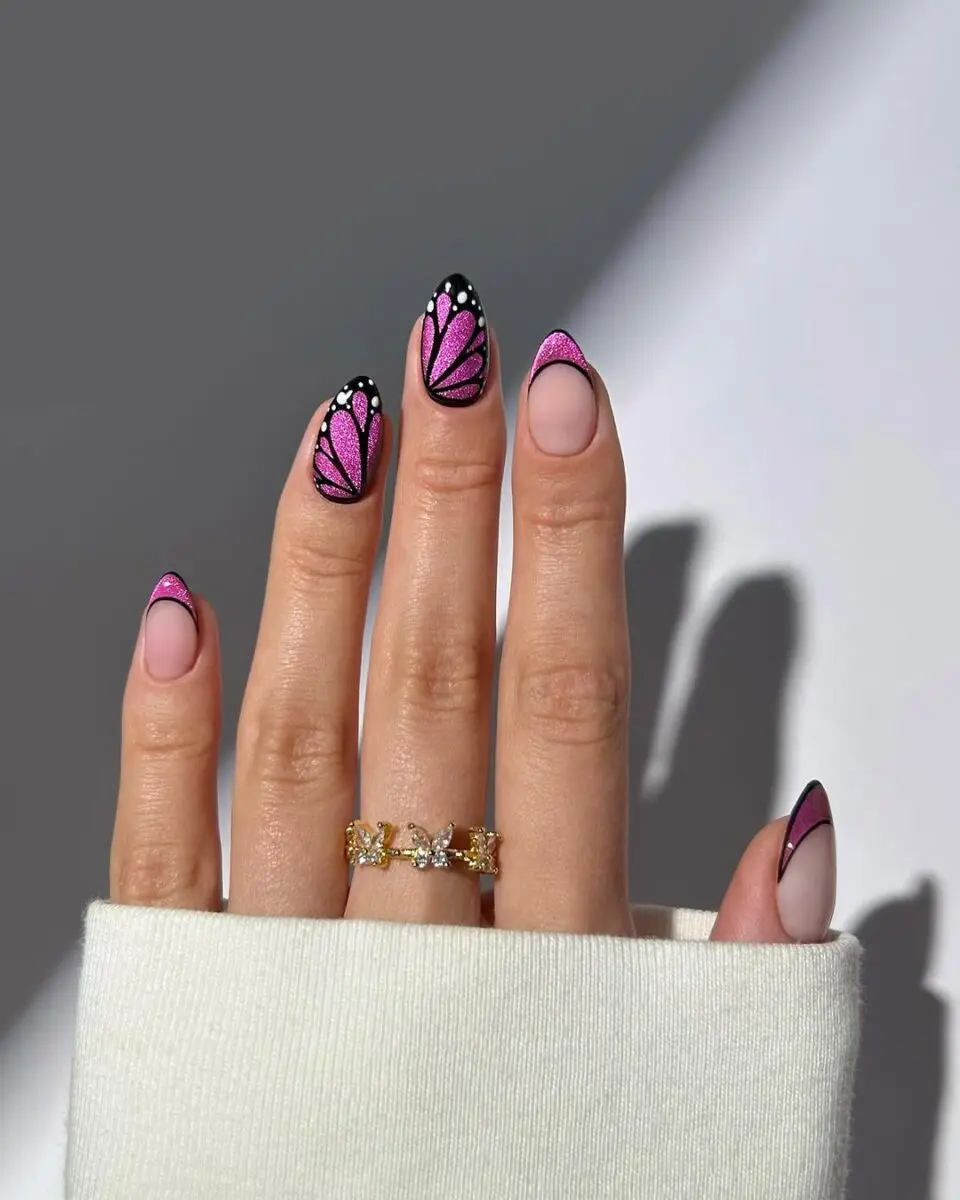 Charming pink butterfly nail art inspiration