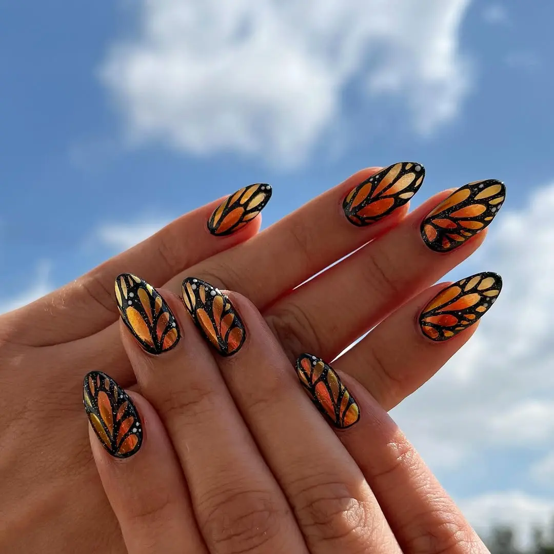 Gorgeous Monarch Butterfly Nail Art Design