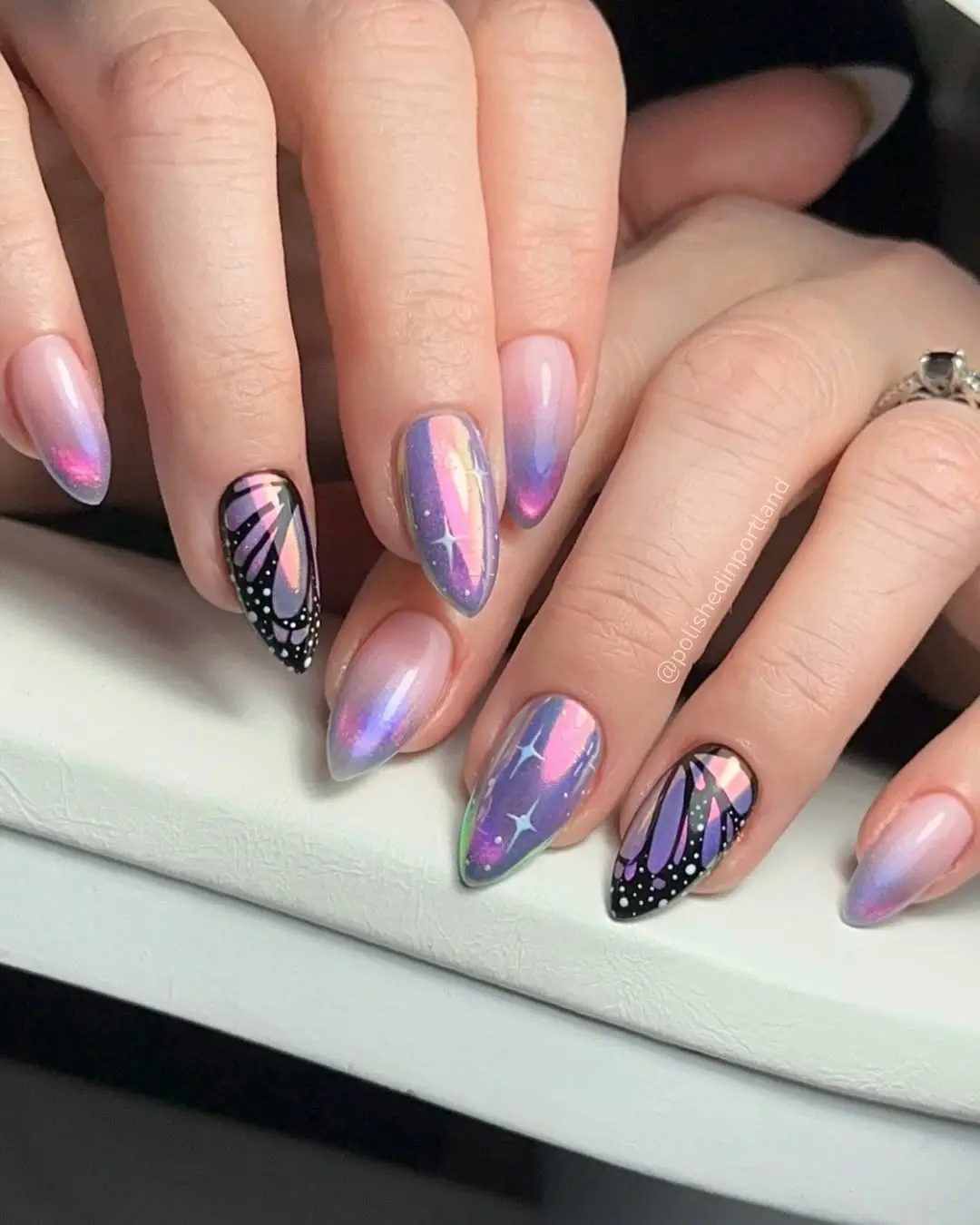 Stunning butterfly nails with iridescent design