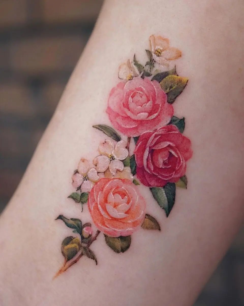 Stunning Camellia Tattoo in Vibrant Colors