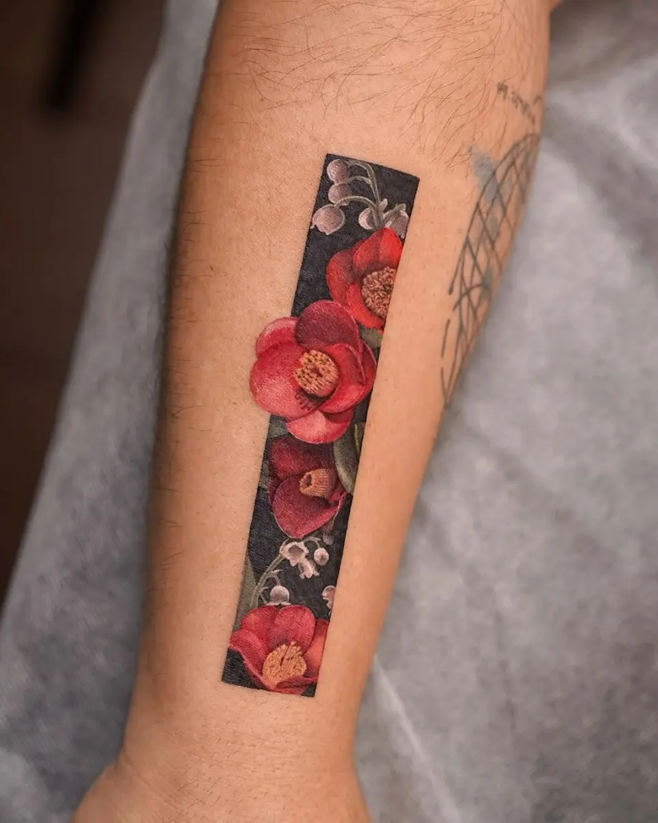 Stunning Camellia Tattoo with Dark Background