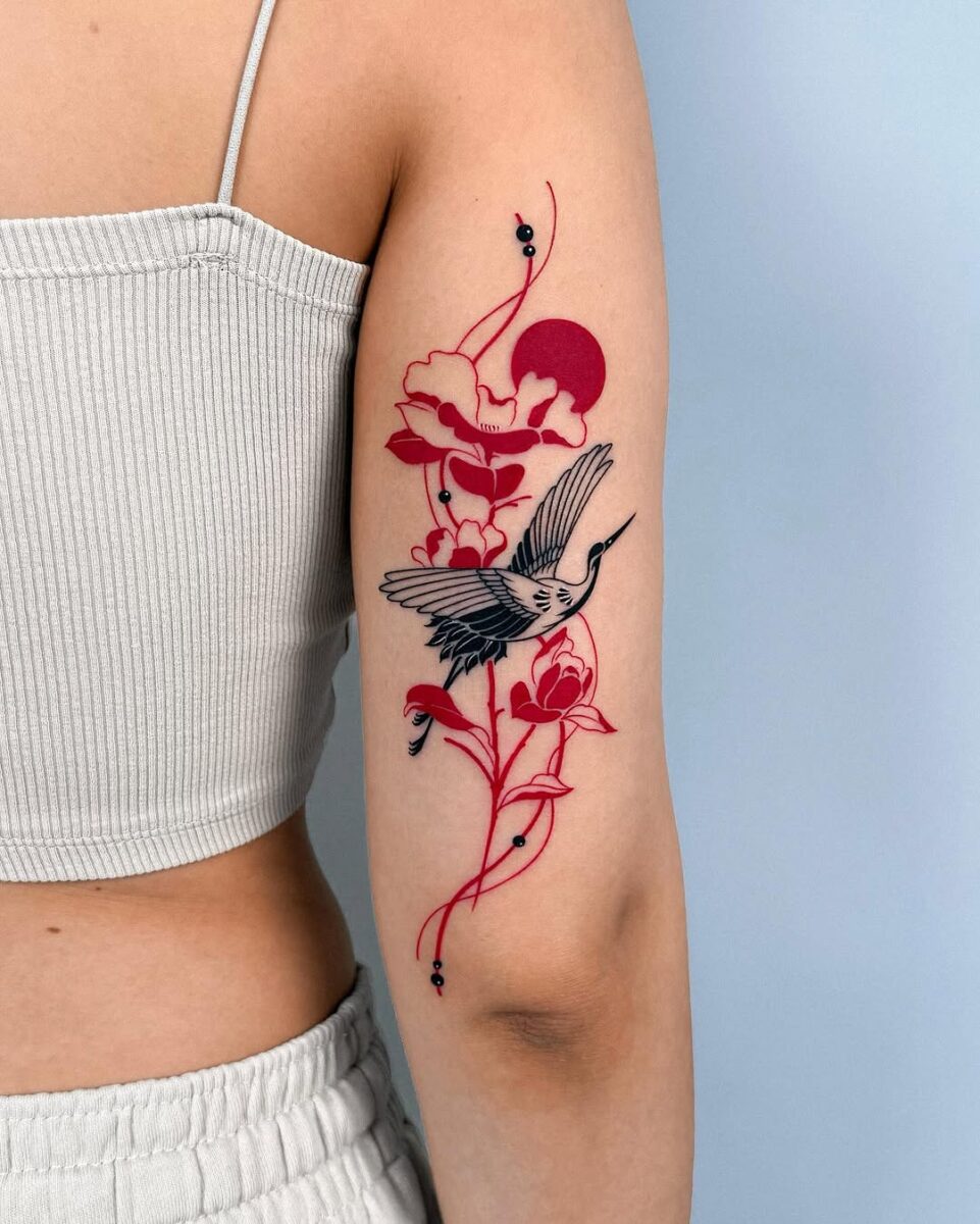 Elegant Camellia Tattoo with Hummingbird Aesthetic