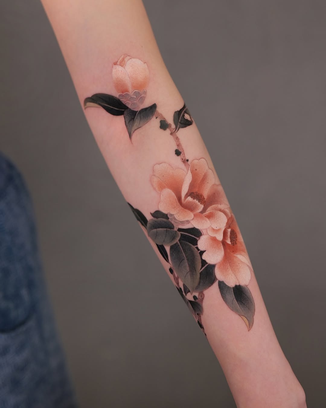 Stunning Camellia Tattoo on Forearm