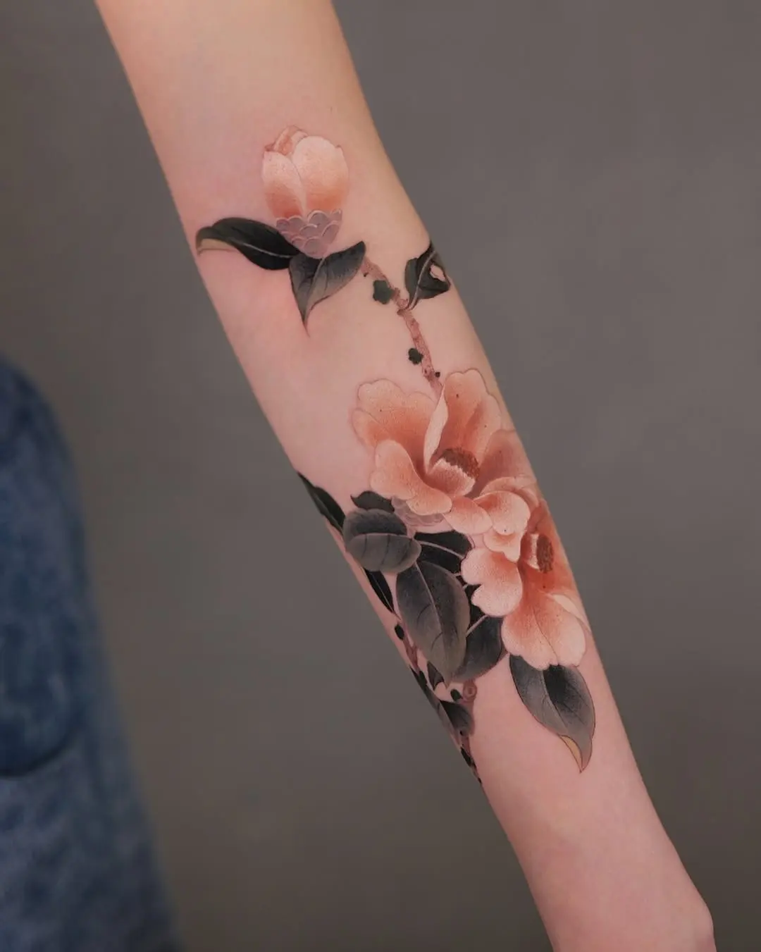 Stunning Camellia Tattoo on Forearm