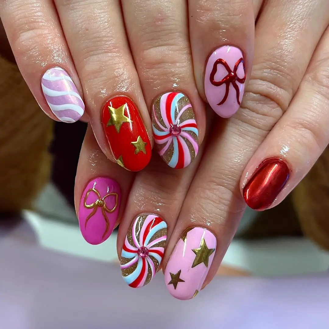 Festive Candy Cane Nail Art for Holidays