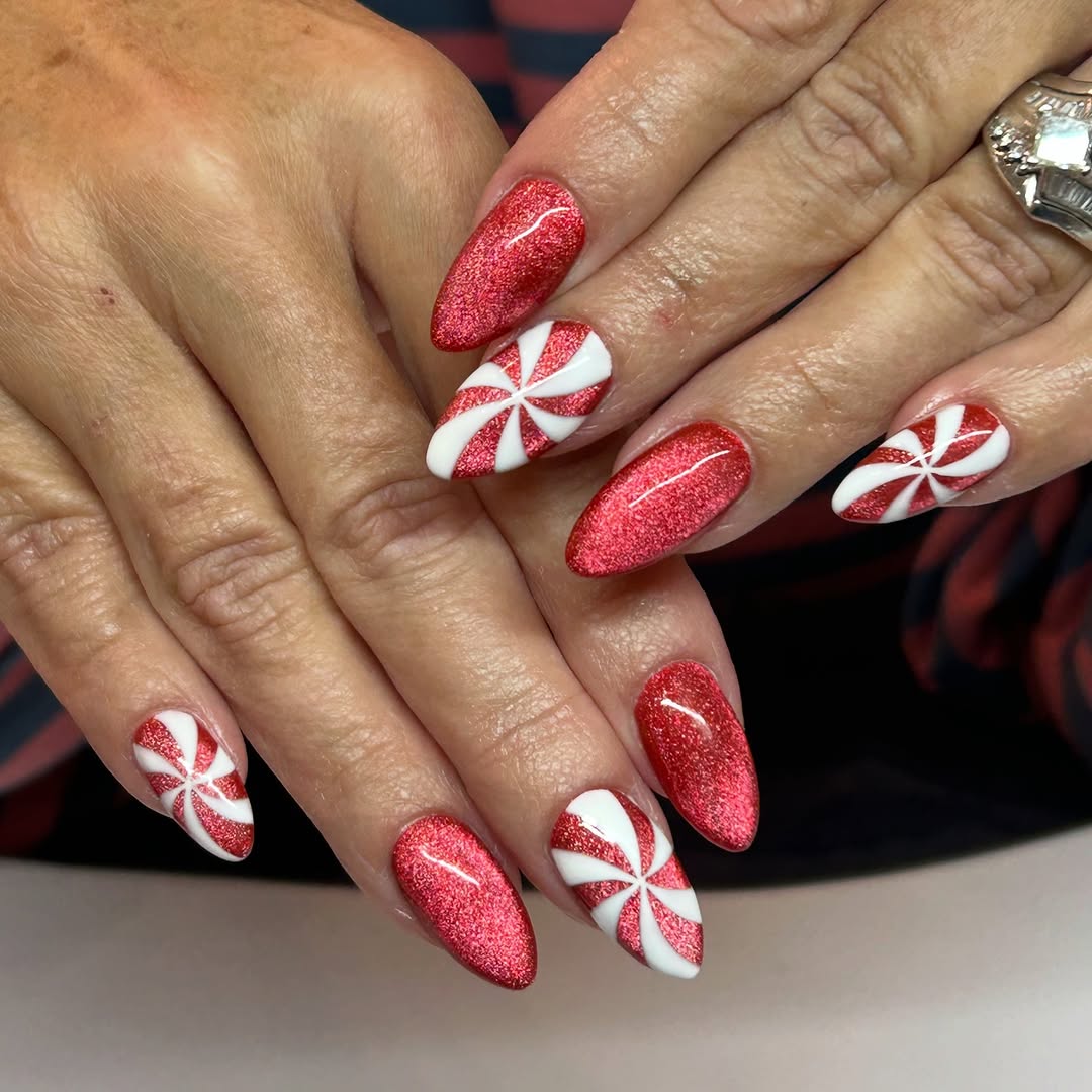 Festive Candy Cane Nail Design for Holidays