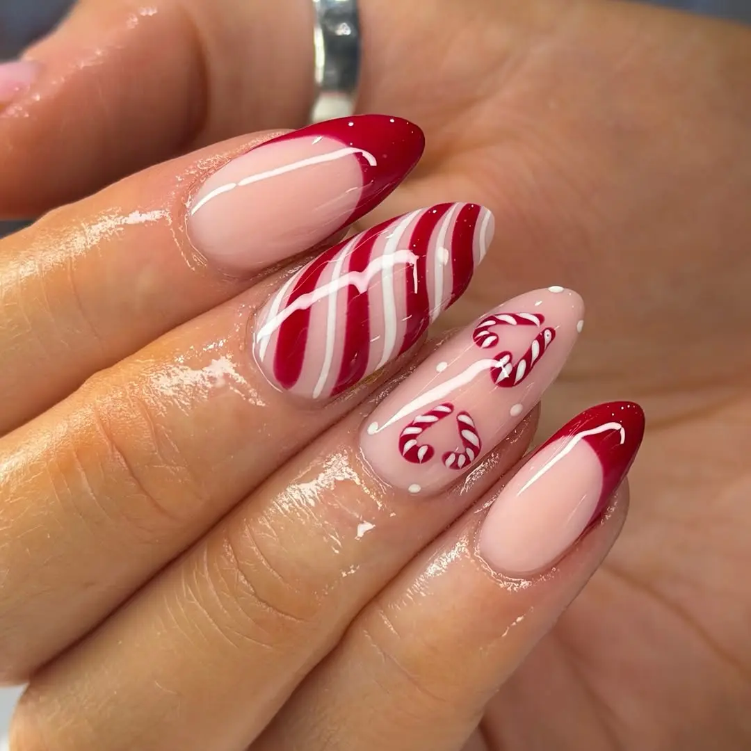 Festive Candy Cane Nail Art Design