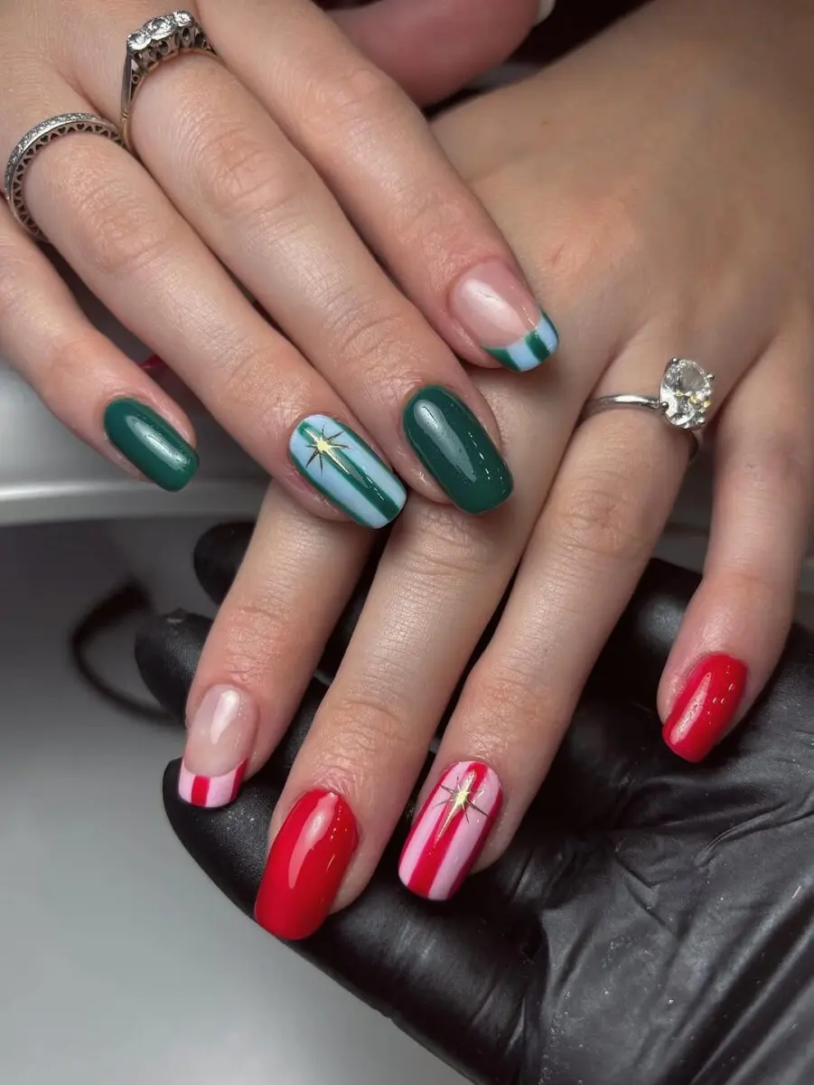 Festive candy cane-inspired nail art design