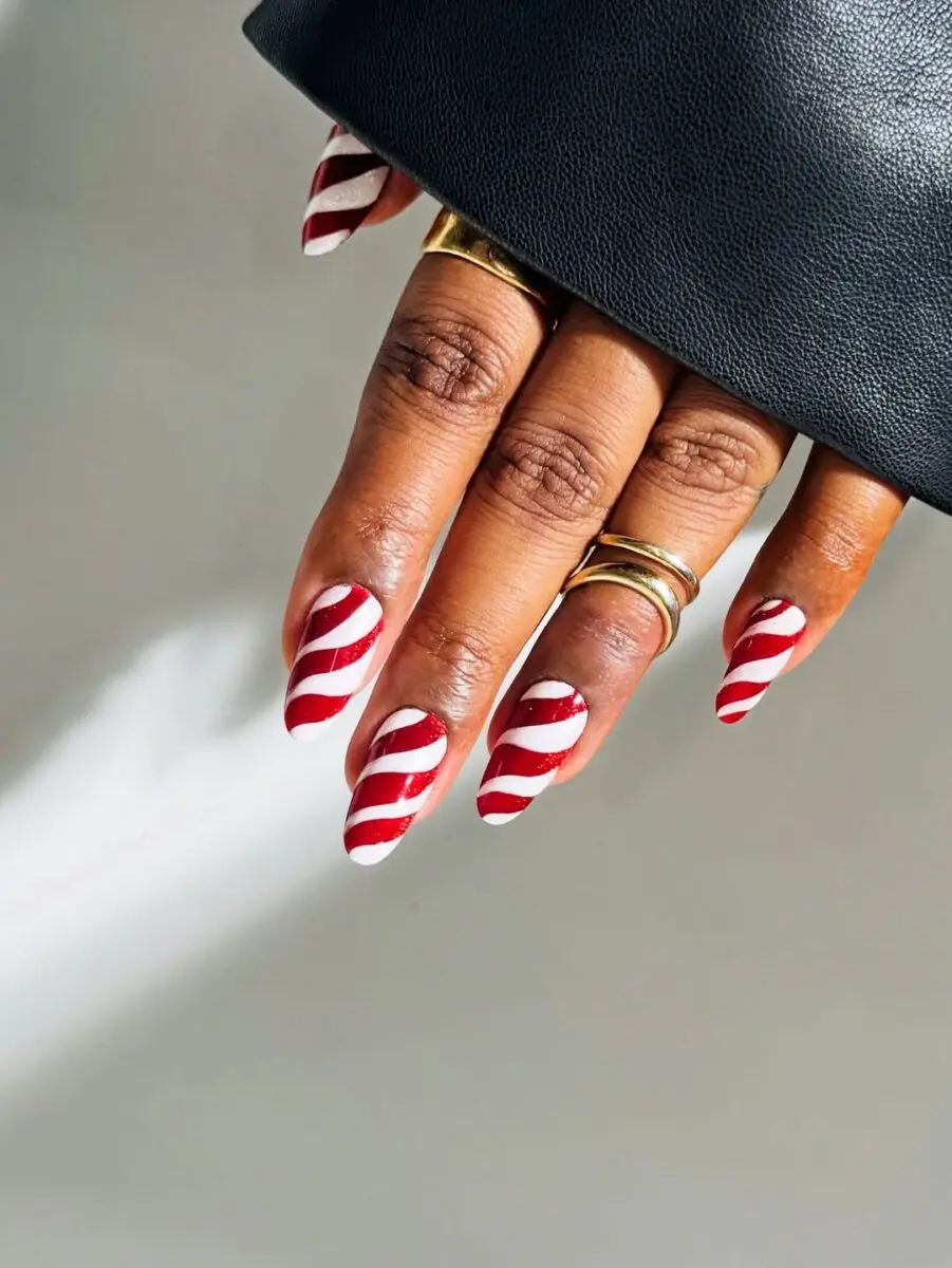 Charming Candy Cane Striped Nail Art Design