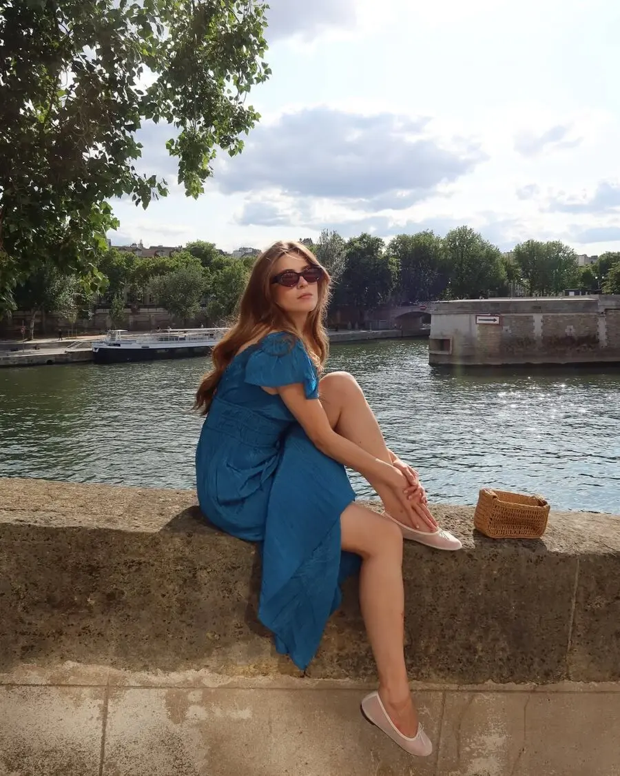 Stylish grace by the riverside in summer