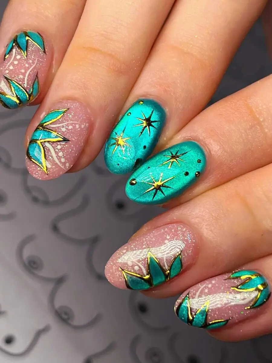 Stylish cat eye nails with vibrant colors